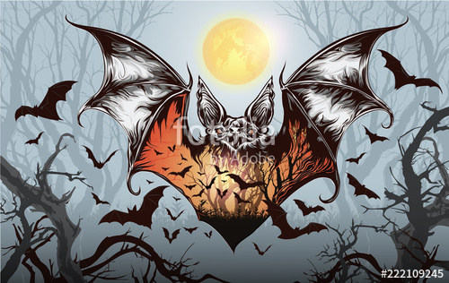 500x316 Vintage Halloween Background With Flying Bats Stock Image