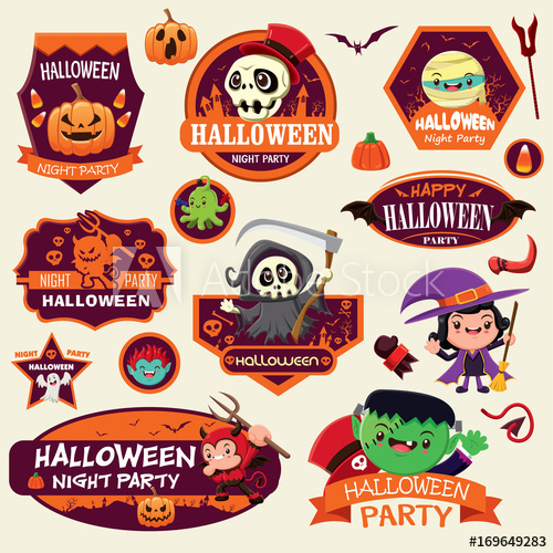 500x500 Vintage Halloween Label Design With Vector Monster Character