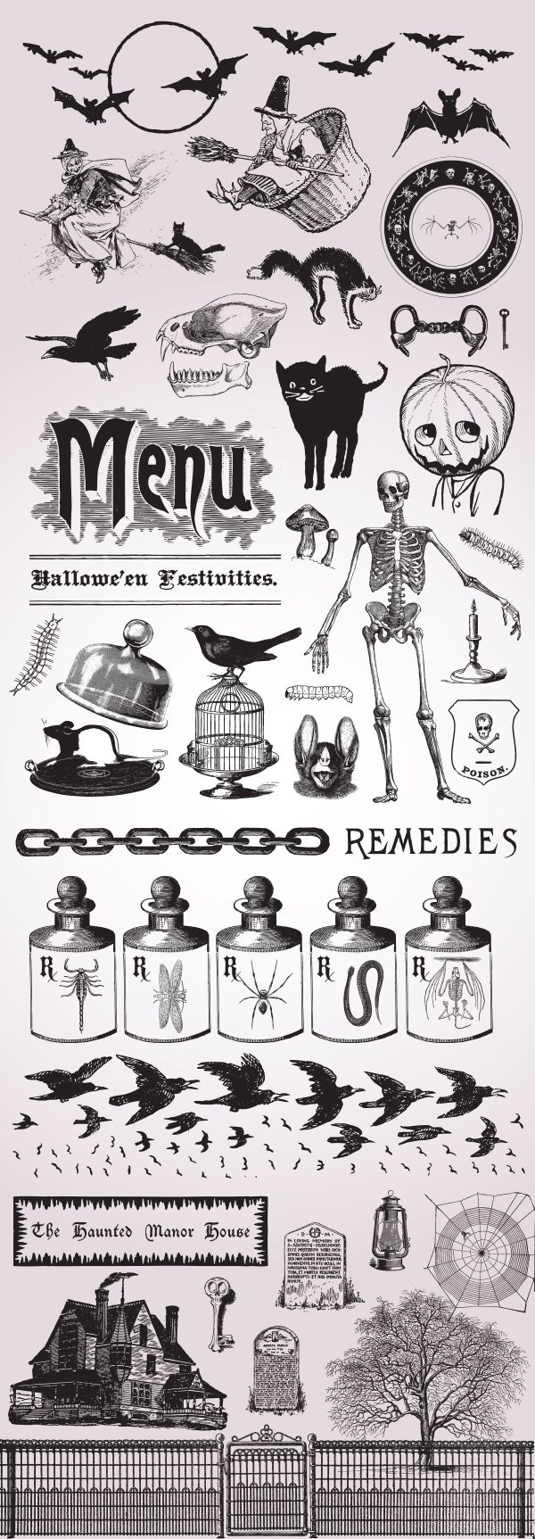 600x1725 Free Halloween Vintage Vector Set, A Very Spooky Printable