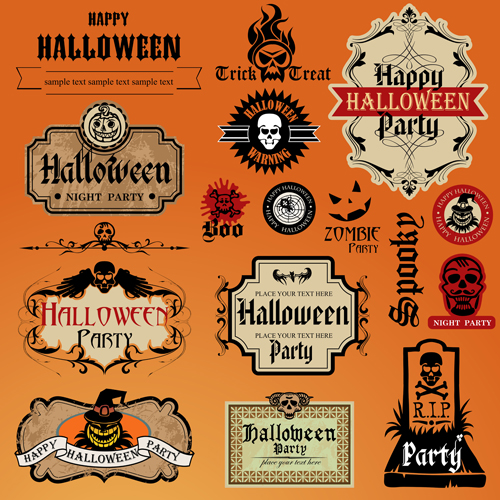 500x500 Vintage Halloween Labels Vectors Material Free Download