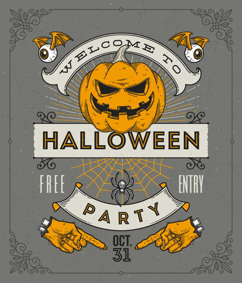500x583 Vintage Halloween Party Vector Poster Set Free Download