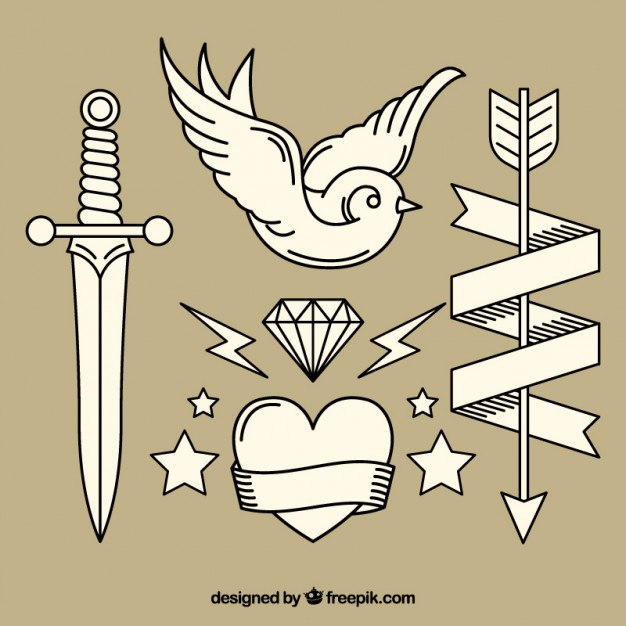 626x626 Variety Of Vintage Hand Drawn Tattoos Vector Free Download