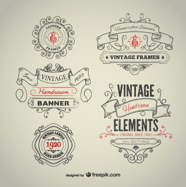 625x626 Vintage Hand Drawn Elements Vector Free Download