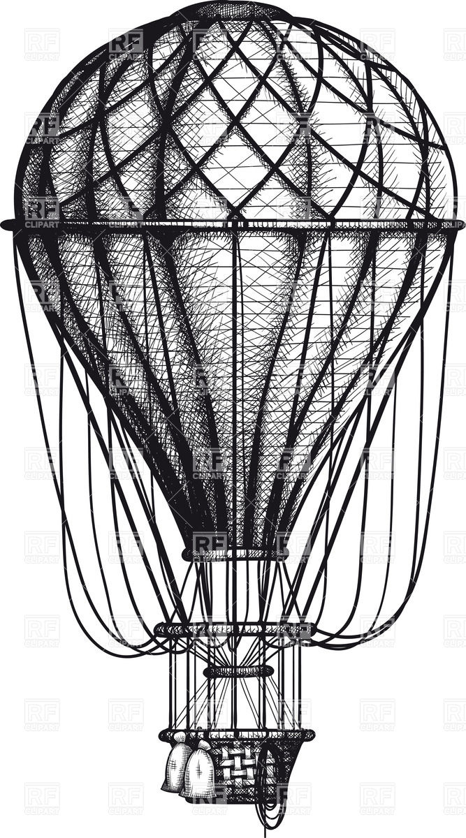667x1200 Vintage Hand Drawn Engraving Air Balloon Vector Image Of Objects