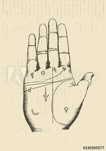 351x500 Chiromancy Hand Vector Rough Vector Vintage Illustration Design