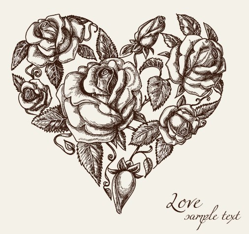 506x474 Free Vintage Floral Heart Vector
