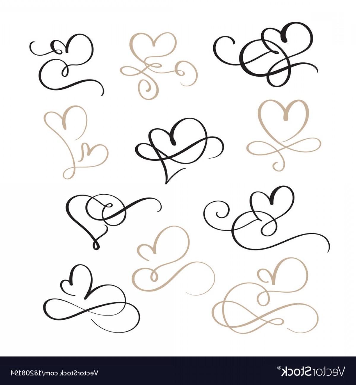 1200x1296 Set Of Flourish Calligraphy Vintage Hearts Vector Soidergi