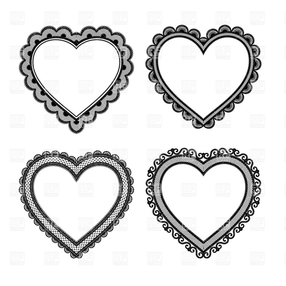 1000x1000 Set Of Black Lace Hearts Vector Image Of Design Elements