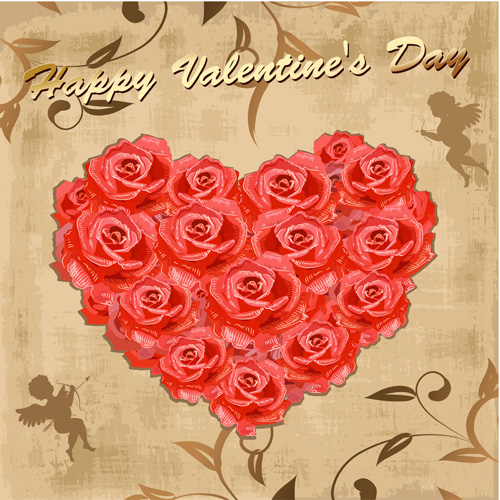 500x500 Valentine Day Vintage Background With Rose Heart Vector Free Download