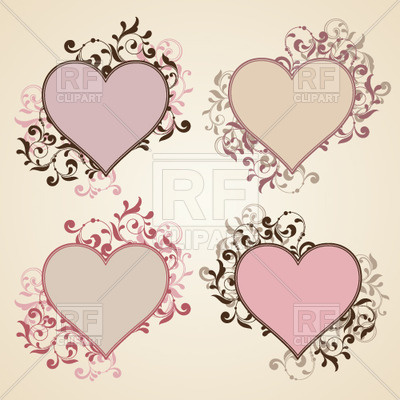 400x400 Vintage Frames In Shape Of Heart Stylized With Ornamental Leafs