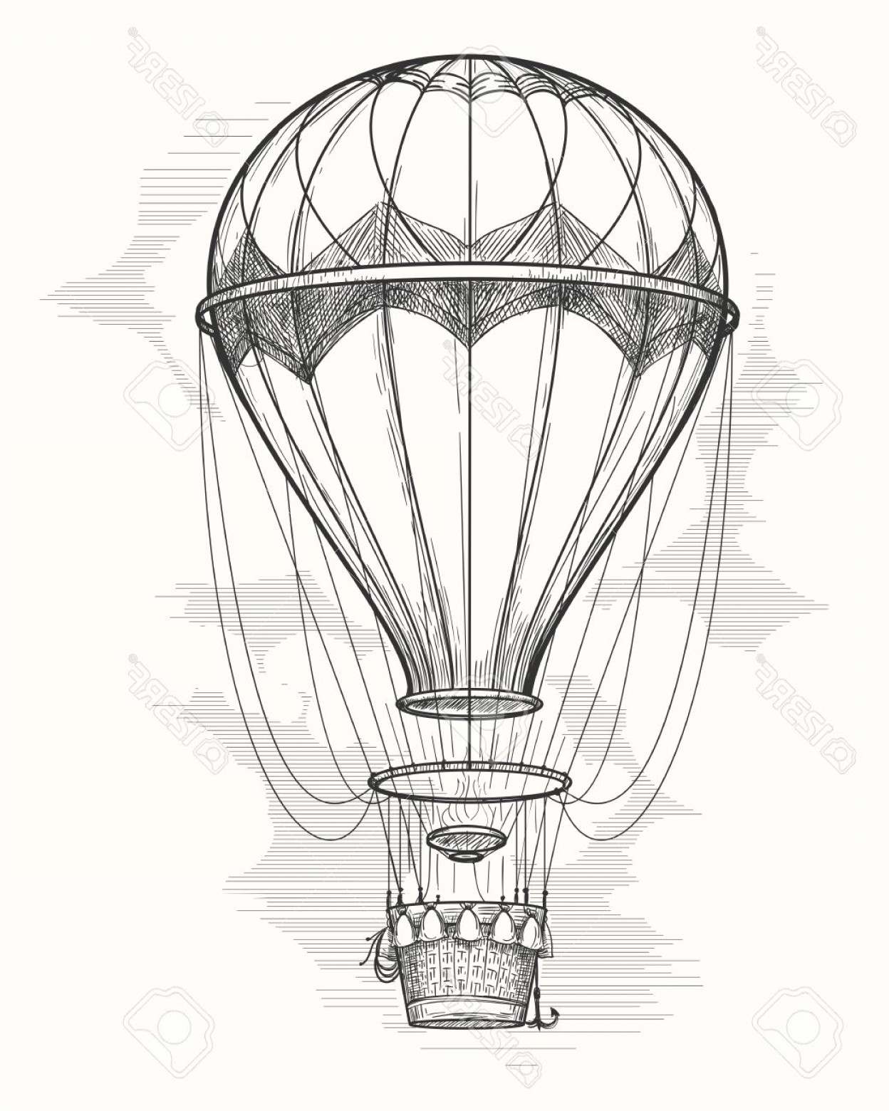 1248x1560 Photostock Vector Retro Hand Drawing Hot Air Balloon Vintage Hot