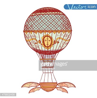 412x417 Steampunk Vintage Hot Air Balloon, Hand Drawn Vector Premium
