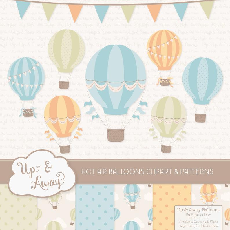 794x794 Vintage Boy Hot Air Balloons Clipart With Digital Papers Etsy