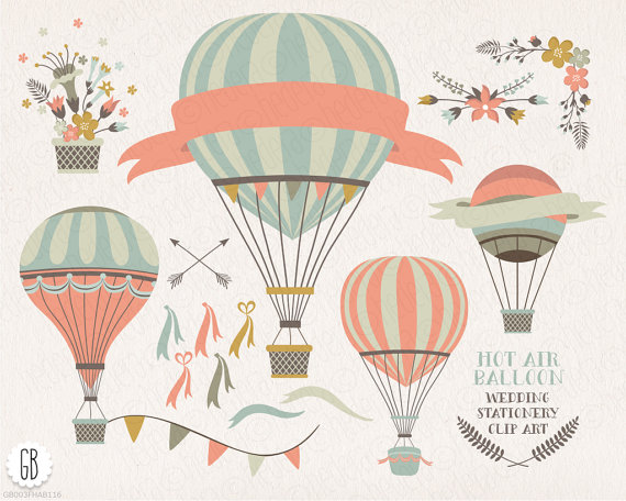 570x456 Vintage Hot Air Balloons, Vector, Flower Basket, Floral Wreaths