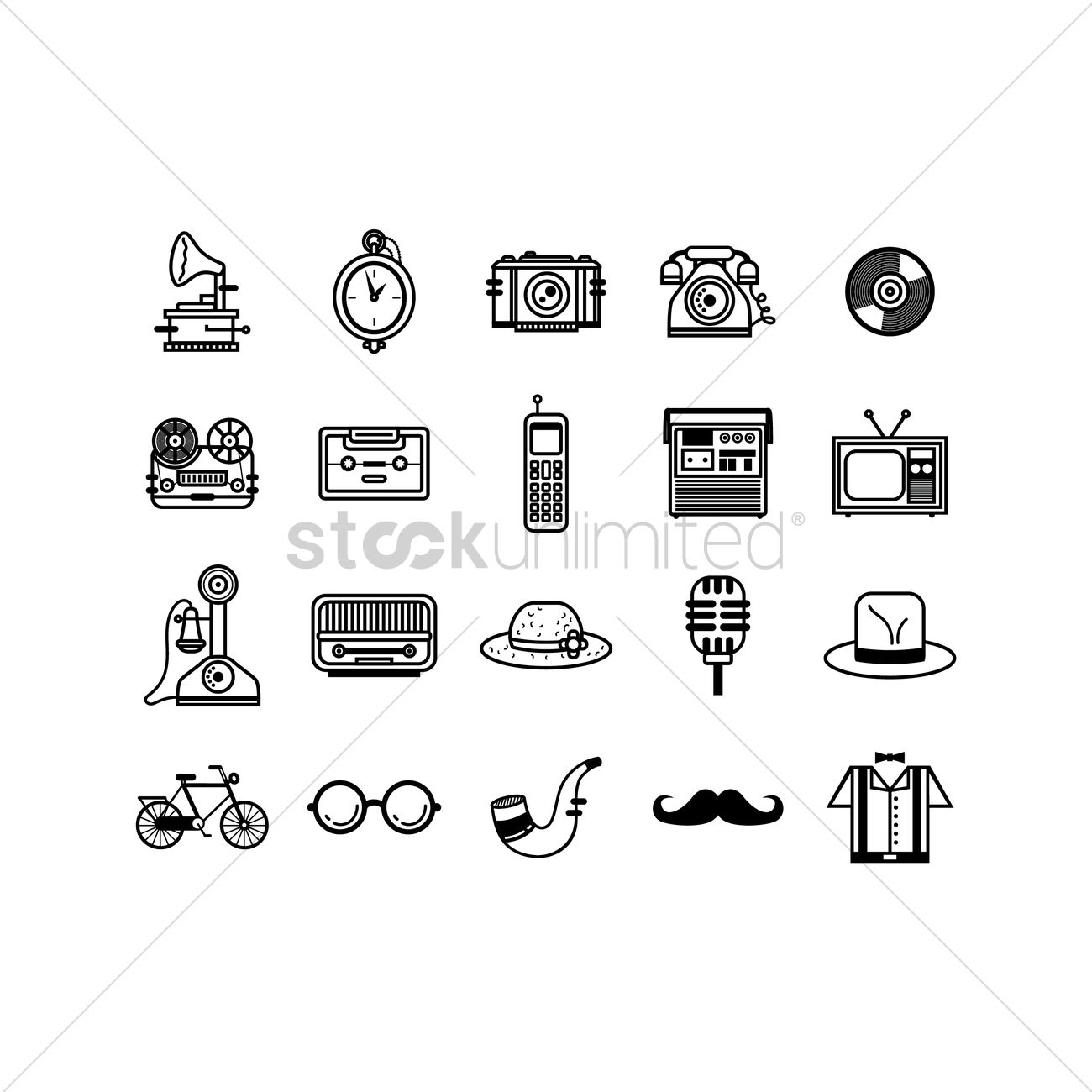 1300x1300 Retro Icons Vector Image