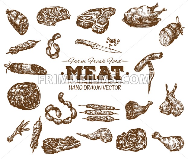 Collection Of Hand Drawn Meat Sketch, Black And White Vintage 623x525 Collection Of Hand Drawn Meat Sketch, Black And White Vintage