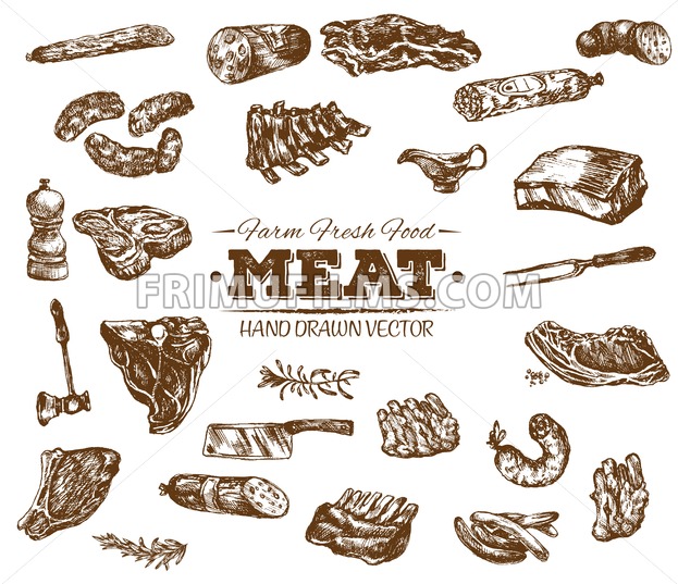 Collection Of Hand Drawn Meat Sketch, Black And White Vintage 623x537 Collection Of Hand Drawn Meat Sketch, Black And White Vintage