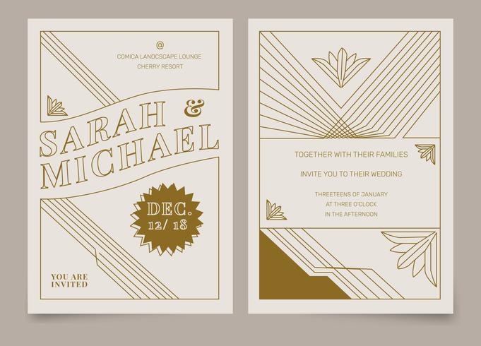 681x490 Brown Vintage Art Deco Wedding Invitation Vector Template