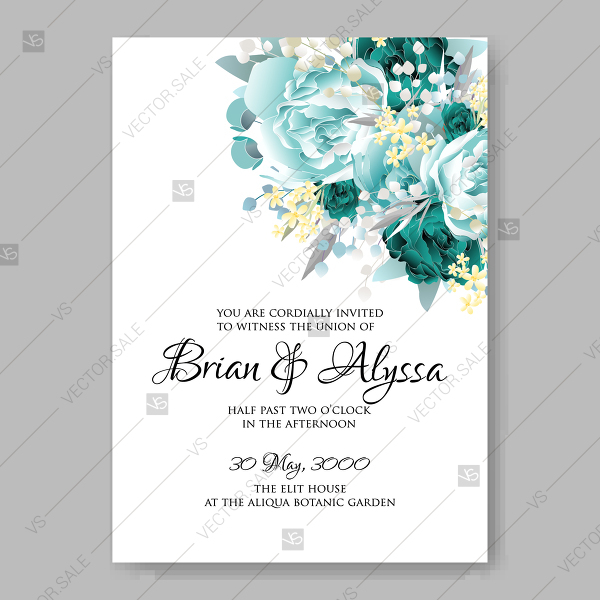 600x600 Vintage Wedding Invitation Vector Card Template Mint Green Blue