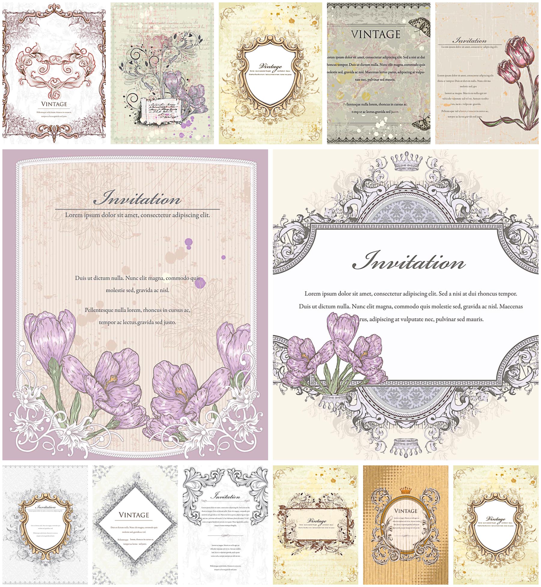 1800x1950 Vintage Invitation Card Set Vector Free Download