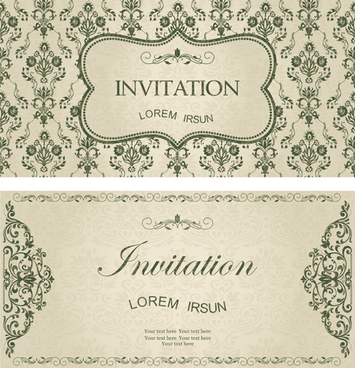 500x519 Dark Green Floral Vintage Invitation Cards Vector Free Download