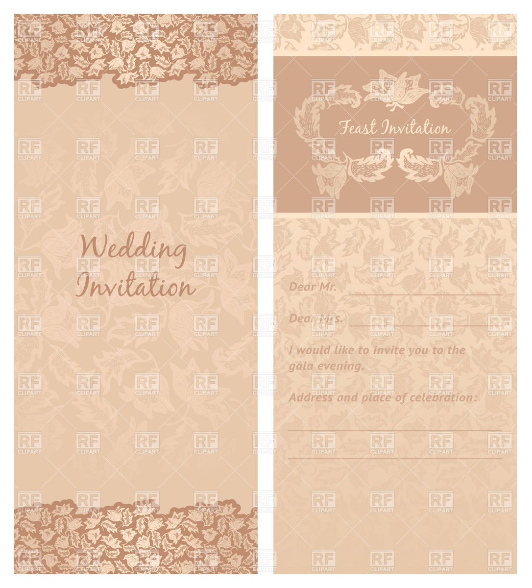 1086x1200 Vintage Wedding Invitation Or Greeting Card Template Vector Image