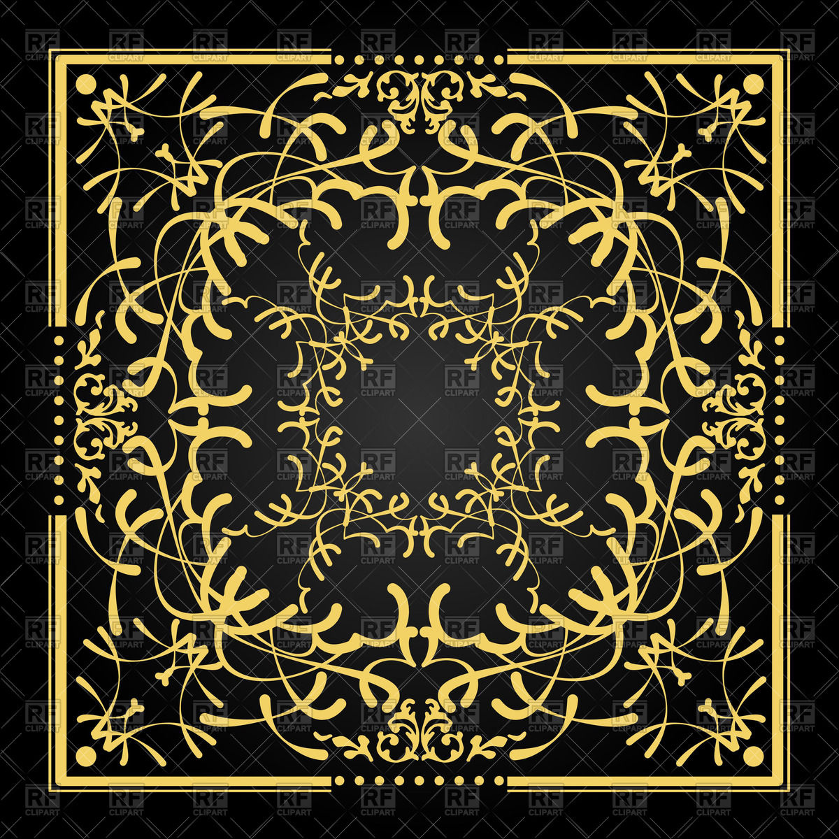 1200x1200 Gold Foliate Ornament On Black Background