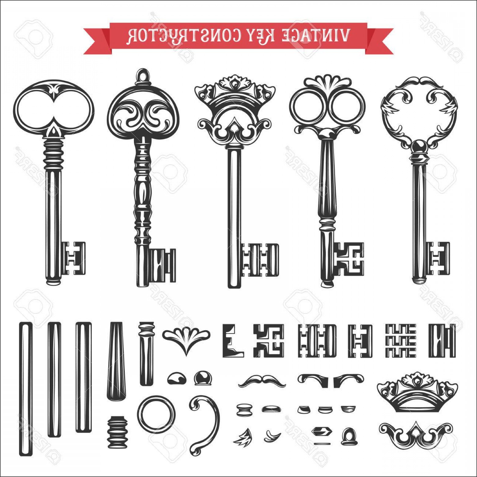 1560x1560 Photostock Vector Vintage Key Constructor Old Keys Vector Set