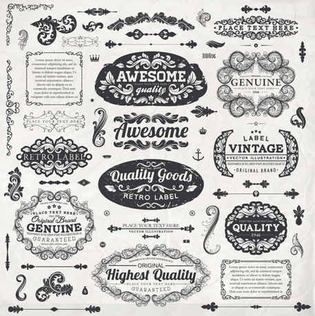 457x459 Vintage Label And Ornaments Design Vector Set Free Download