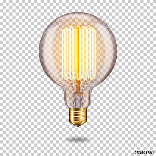500x500 Realistic Transparent Glowing Vintage Light Bulb, Isolated Stock