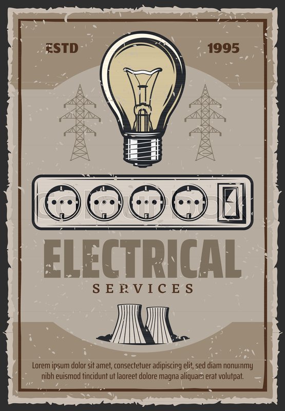 555x800 Electrical Service Retro Poster Of Stock Vector Colourbox