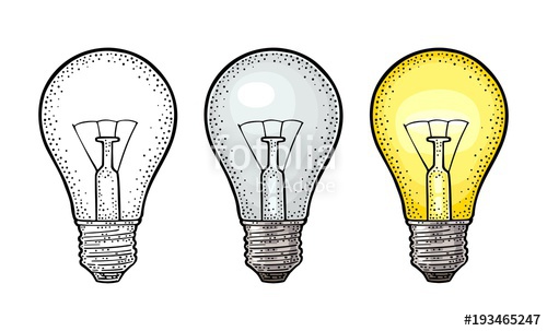 500x303 Glowing Light Incandescent Bulb Vector Vintage Engraving On White