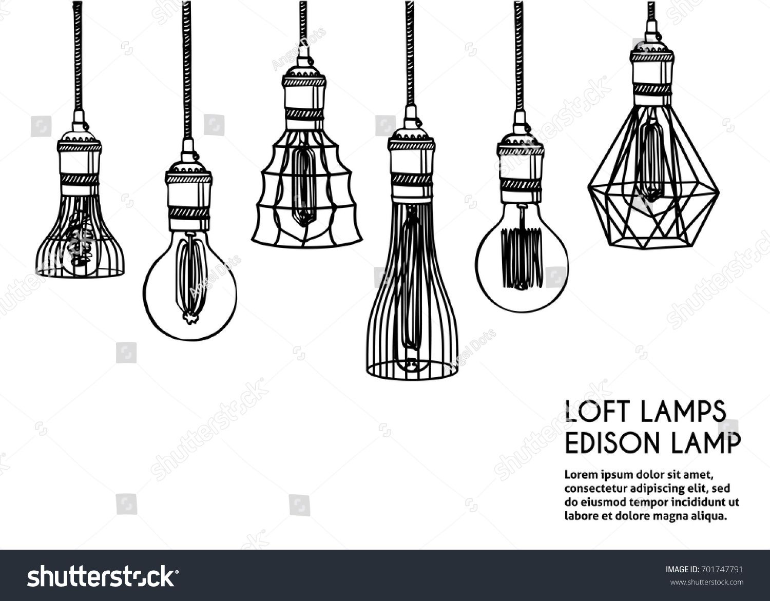 1500x1171 Hand Drawn Vector Set Of Different Geometric Loft Lamps Edison