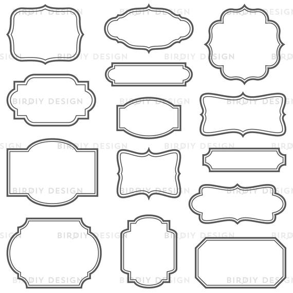 570x570 Vintage Frames Clip Art Set Frames With Solid Lines Vector Etsy