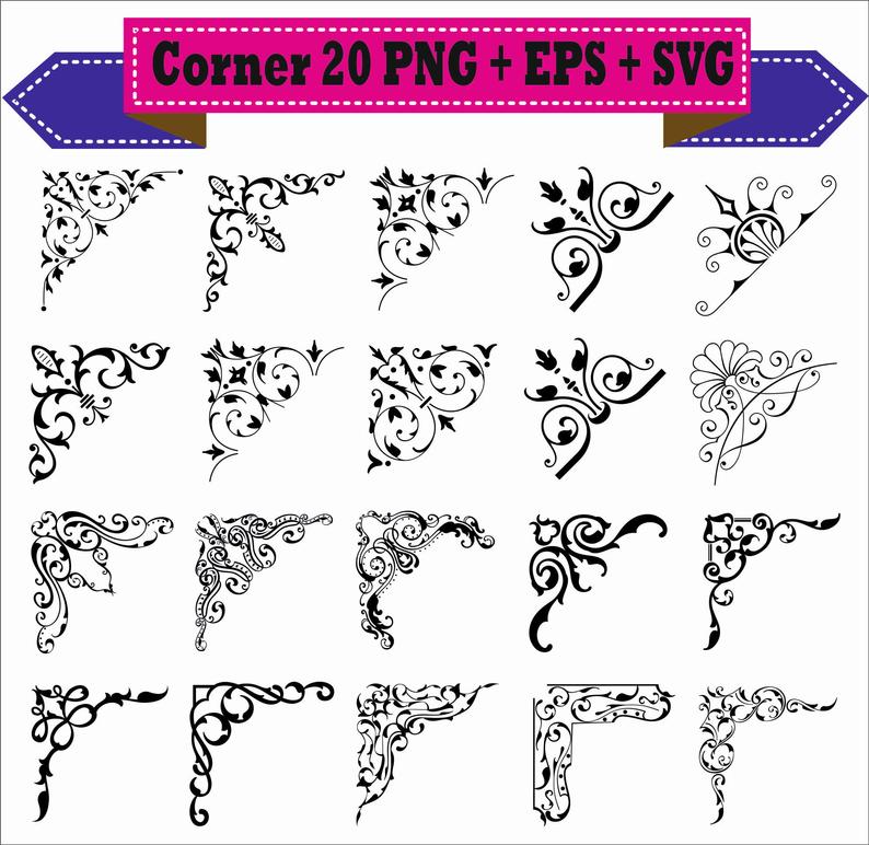 794x772 Classic Corner Flowers Leaf Vintage Line Border Retro Vector Etsy