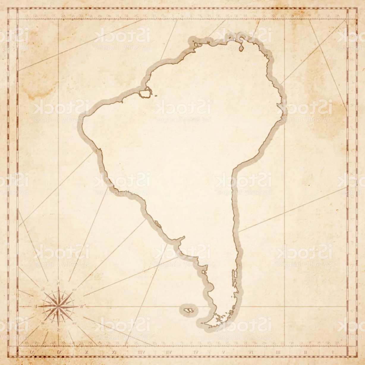 1228x1228 South America Map In Retro Vintage Style Old Textured Paper Gm