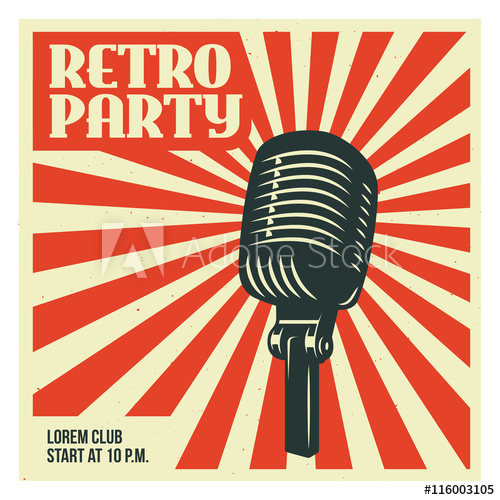 500x500 Retro Party Poster Template With Old Microphone Vector Vintage