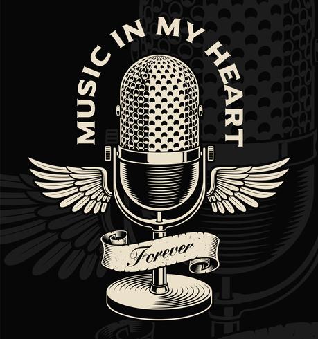 Vintage Microphone With Wings And Ribbon In Tattoo Style 459x490 Vintage Microphone With Wings And Ribbon In Tattoo Style