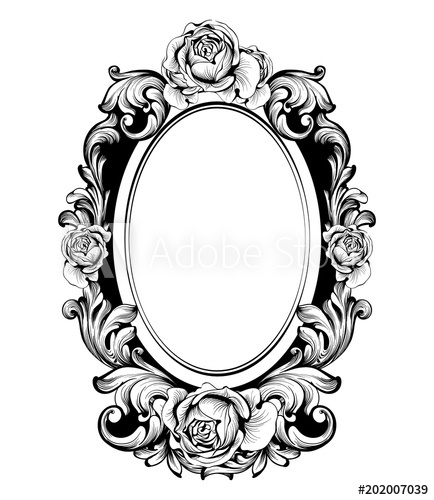434x500 Vintage Round Frame With Rose Flowers Decor Vector Antique