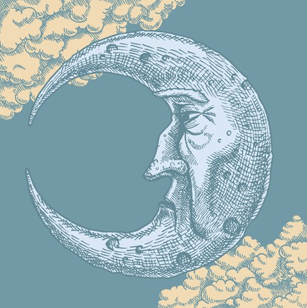 449x450 Crescent Moon Face Vintage Drawing A Vector Freehand Ink Drawing