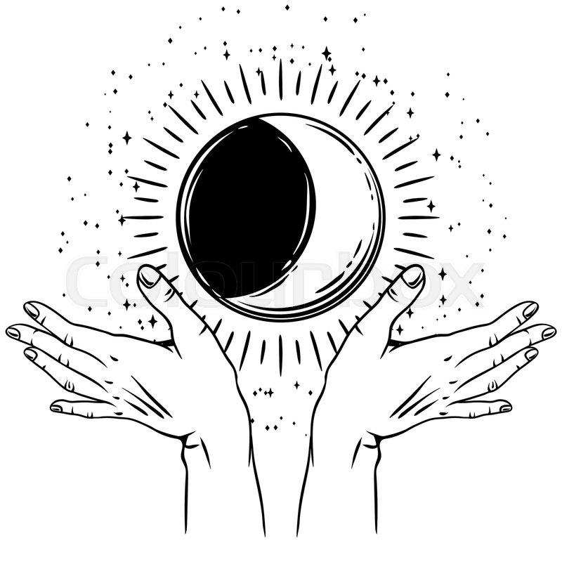 800x800 Open Hands With Vintage Moon Stock Vector Colourbox
