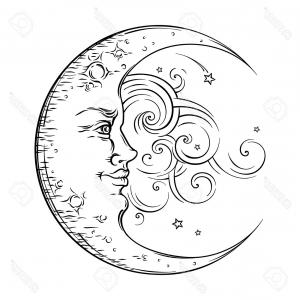 300x300 Photostock Vector Antique Style Hand Drawn Art Crescent Moon Boho