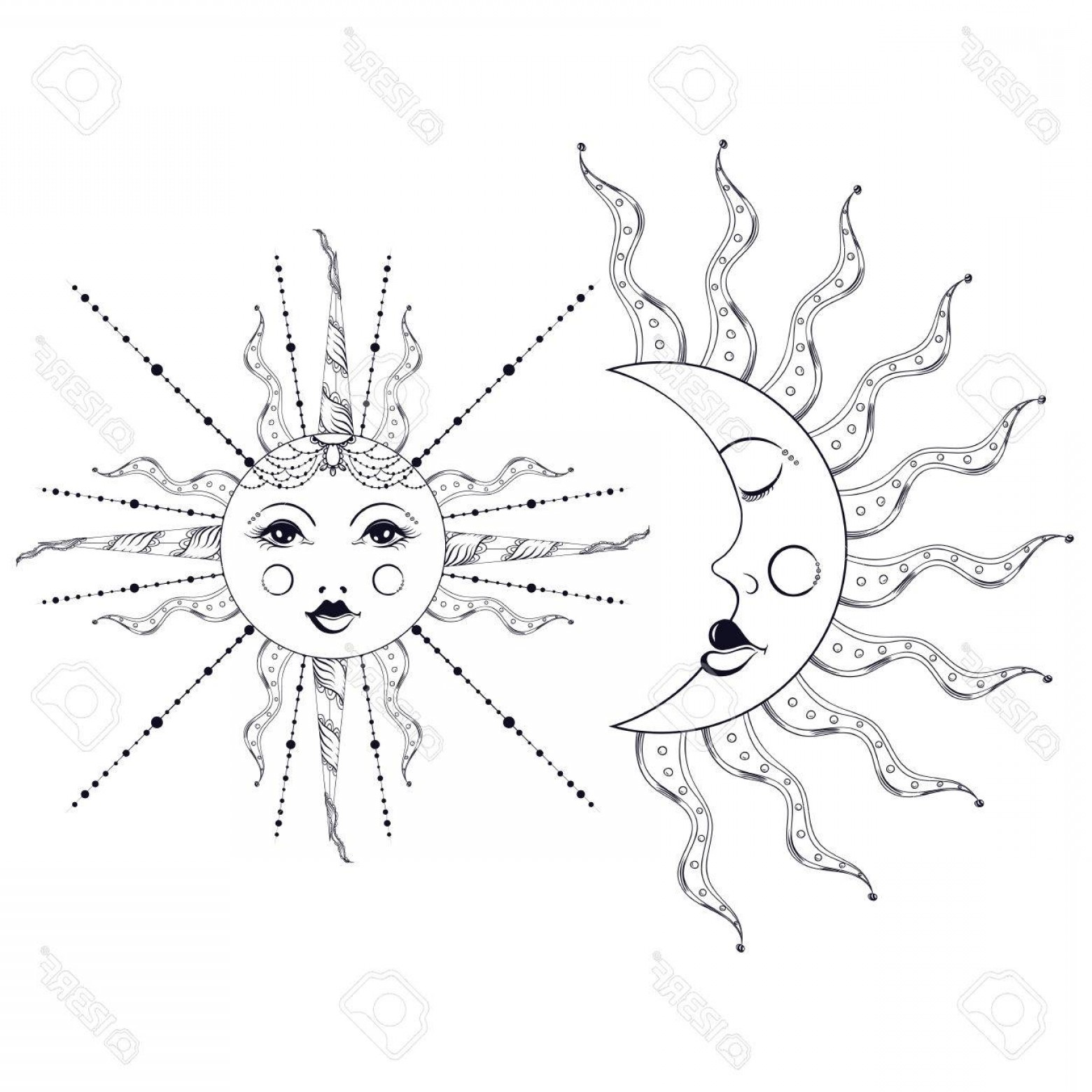 1560x1560 Photostock Vector Boho Elegant Sun And Vintage Moon Tattoo