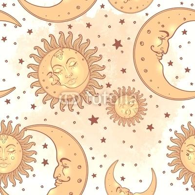 400x400 Sun And Moon Vector Seamless Pattern With Stars Vintage Style