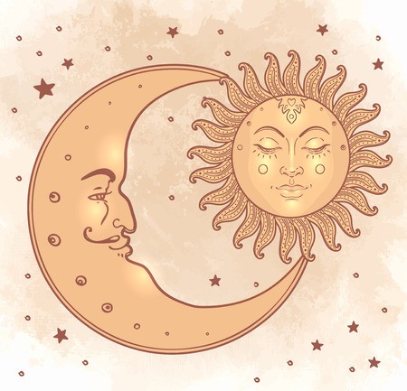 450x433 Sun And Moon Vector Illustration In Vintage Engraving Style