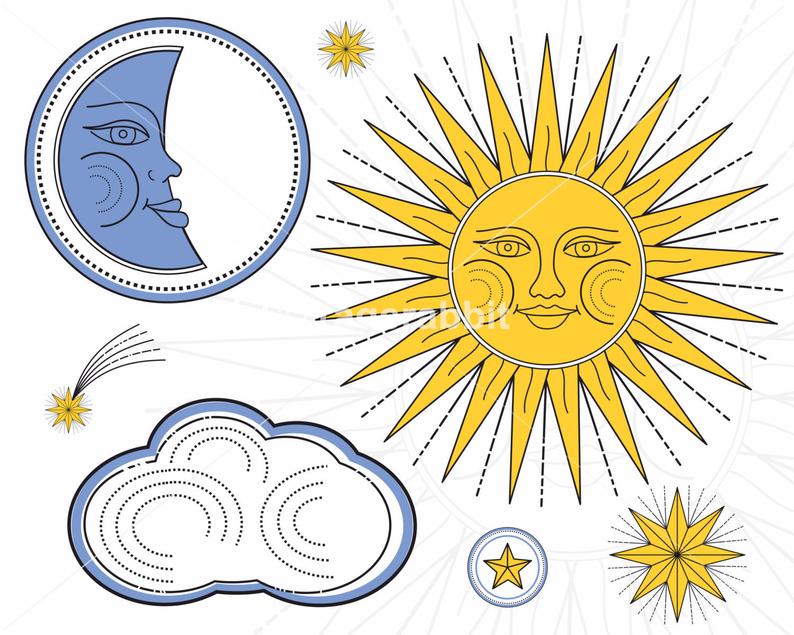 794x635 Vintage Sun And Moon Vector Illustration Etsy