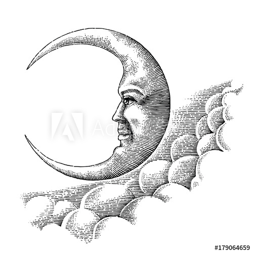 500x500 Vintage Moon Hand Drawing Vintage Style