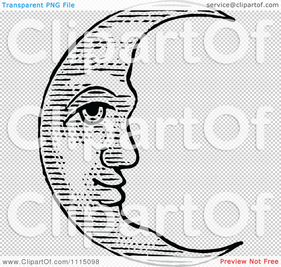 1080x1024 Clipart Vintage Black And White Crescent Moon Face
