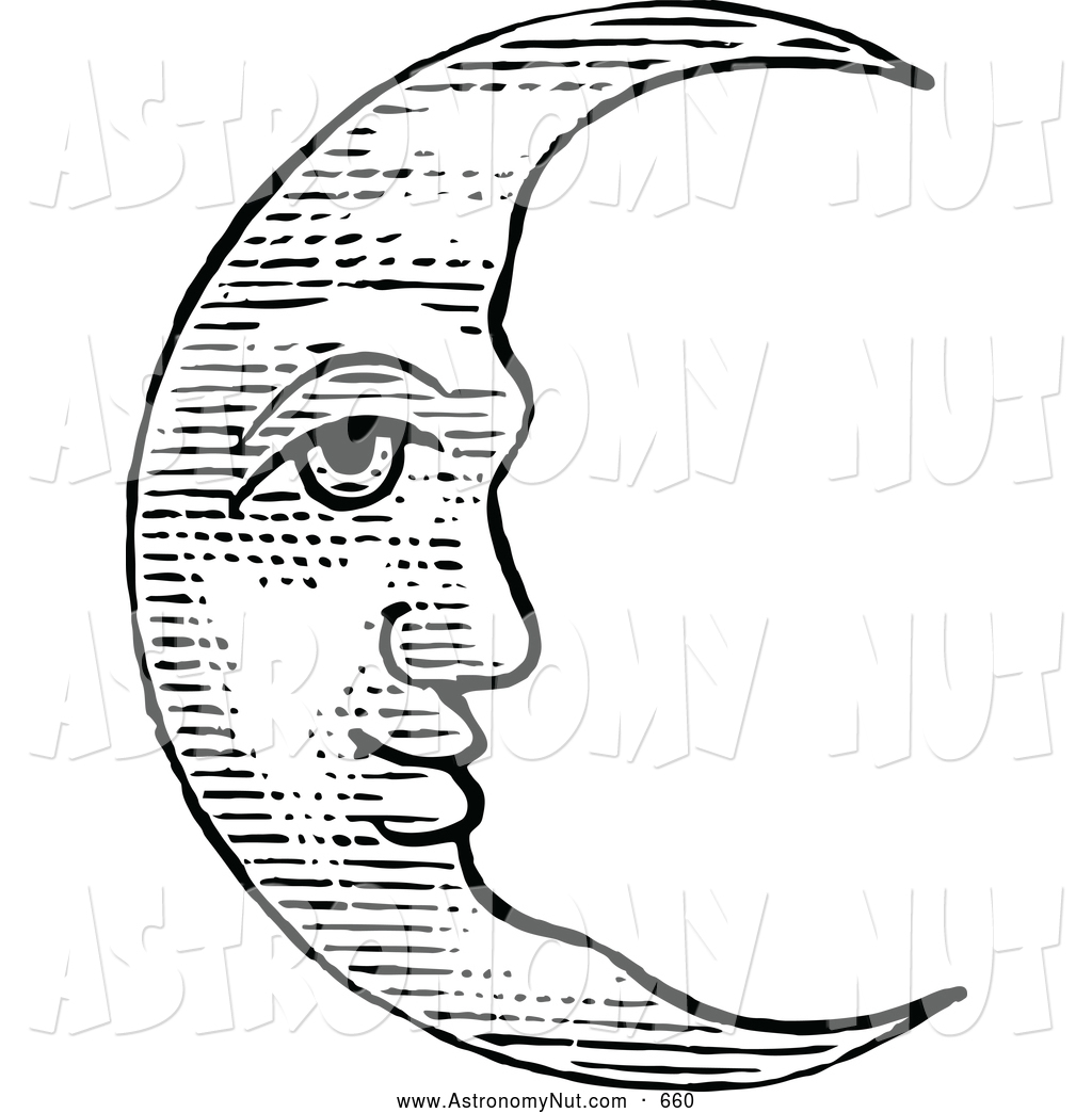 1024x1044 Clipart Of A Vintage Black And White Crescent Moon Calm Sleepy