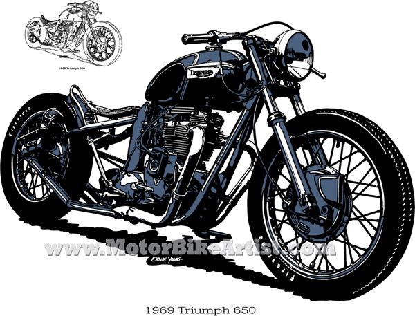 600x457 Triumph Bobber Vintage Motorcycle Vector Art Drawing